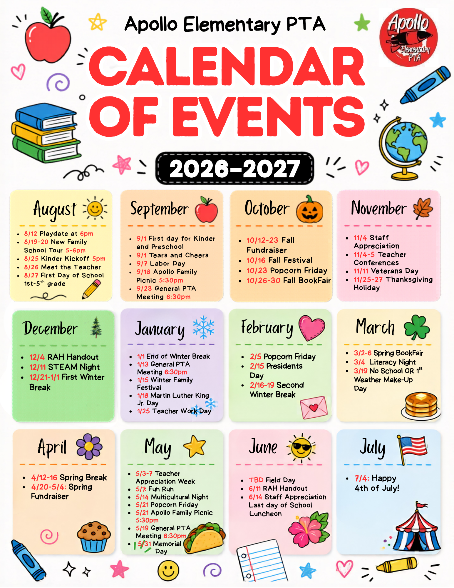 Events Calendar for 26-27