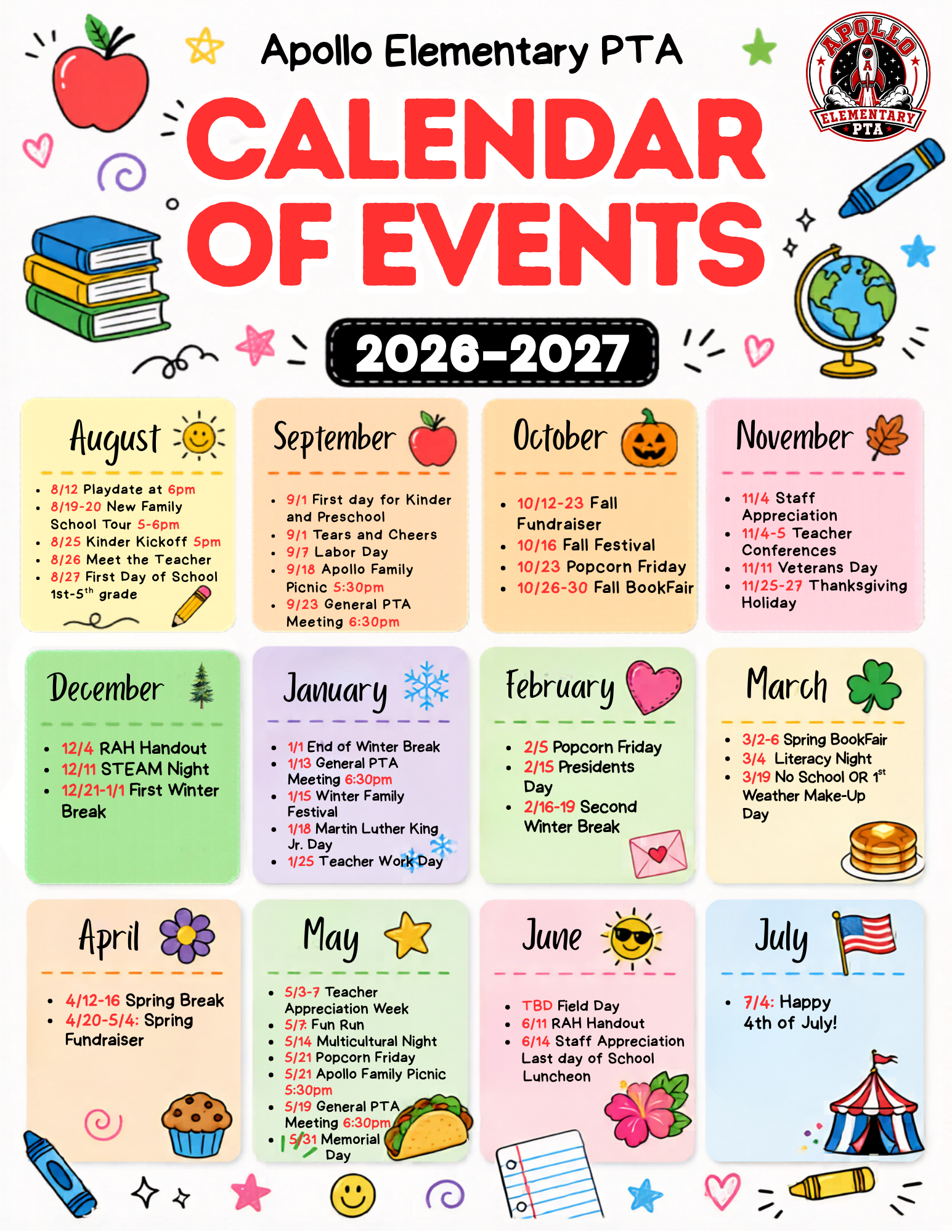 Events Calendar for 26-27